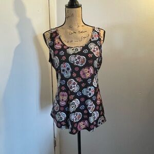 No Boundaries Black Tank Top with Colorful Sugar Skull Print